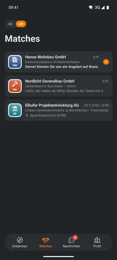 Android: Liste der Matches mit letzten Nachrichten