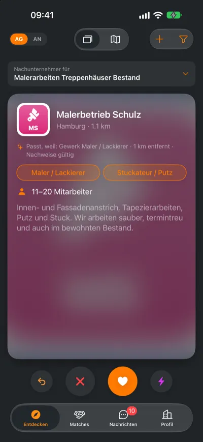 Auftraggeber-Ansicht: Nachunternehmer Sievers Haustechnik für Malerarbeiten Treppenhäuser